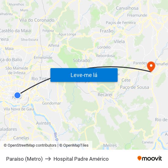 Paraíso (Metro) to Hospital Padre Américo map