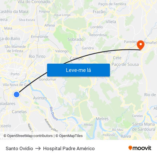 Santo Ovídio to Hospital Padre Américo map