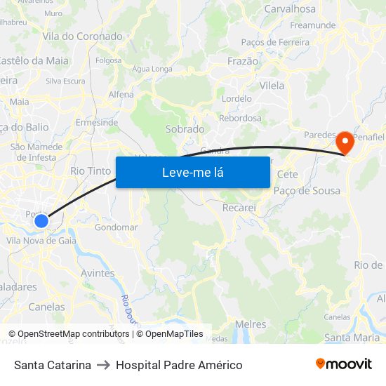 Santa Catarina to Hospital Padre Américo map