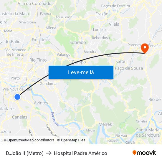 D.João II (Metro) to Hospital Padre Américo map