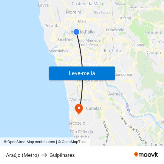 Araújo (Metro) to Gulpilhares map