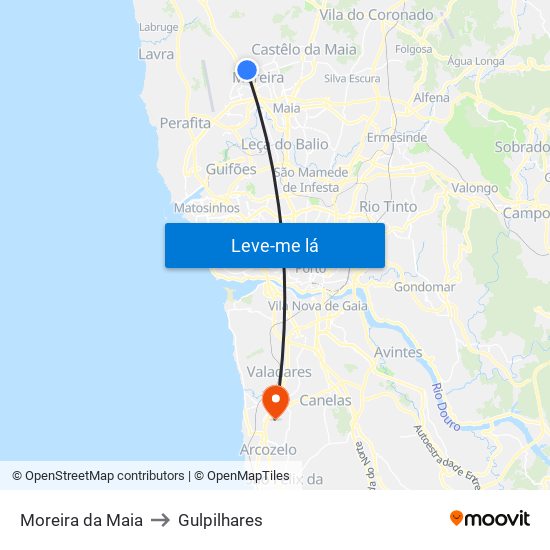 Moreira da Maia to Gulpilhares map