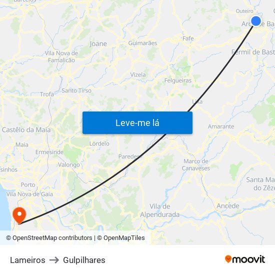 Lameiros to Gulpilhares map