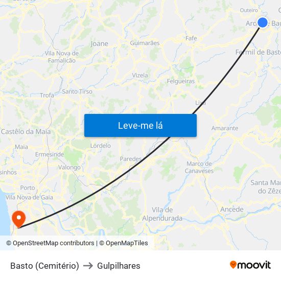 Basto (Cemitério) to Gulpilhares map