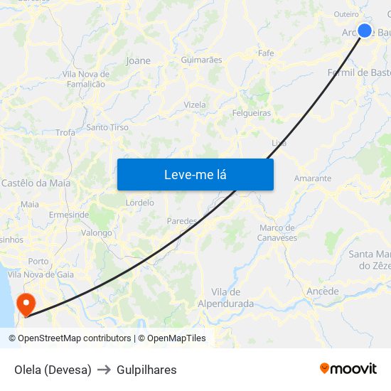 Olela (Devesa) to Gulpilhares map