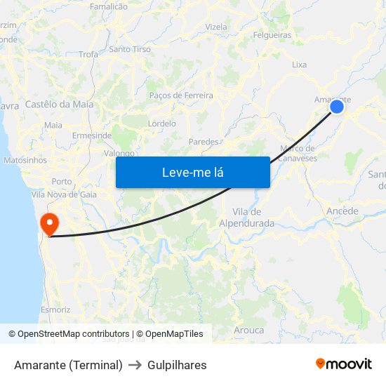 Terminal Rodoviário Amarante to Gulpilhares map