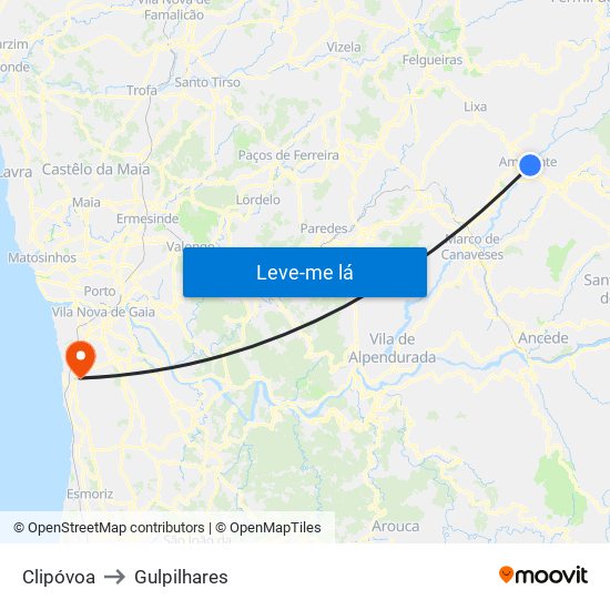 Clipóvoa to Gulpilhares map