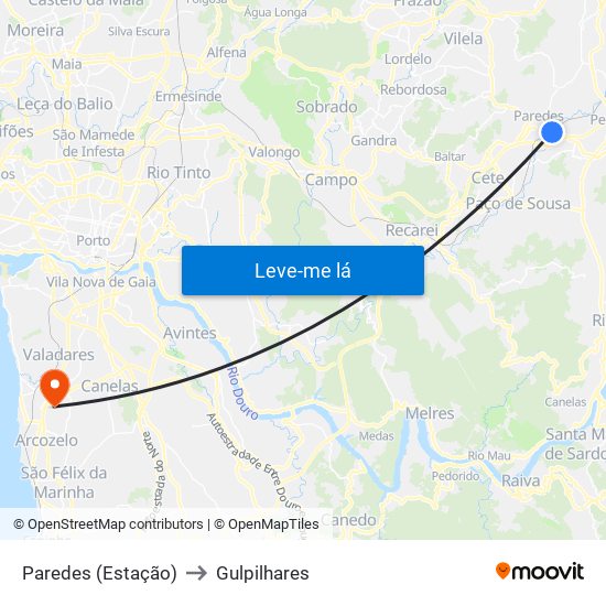 Paredes (Estação) to Gulpilhares map