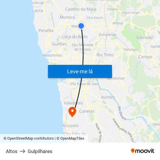 Altos to Gulpilhares map