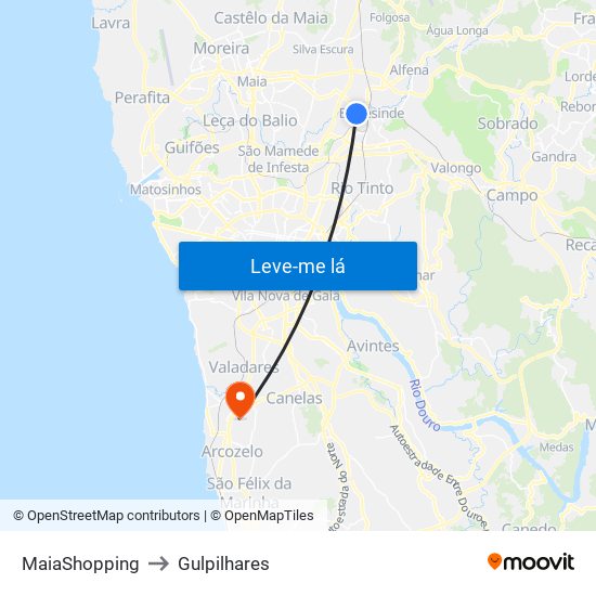 MaiaShopping to Gulpilhares map