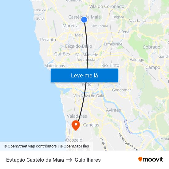 Estação Castêlo da Maia to Gulpilhares map
