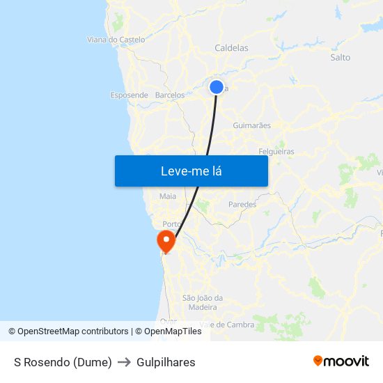 S Rosendo (Dume) to Gulpilhares map