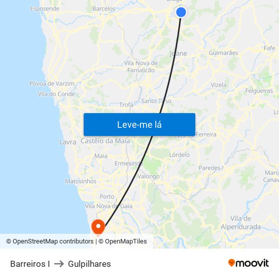 Barreiros I to Gulpilhares map