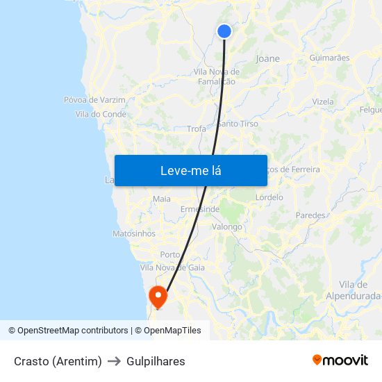 Crasto (Arentim) to Gulpilhares map