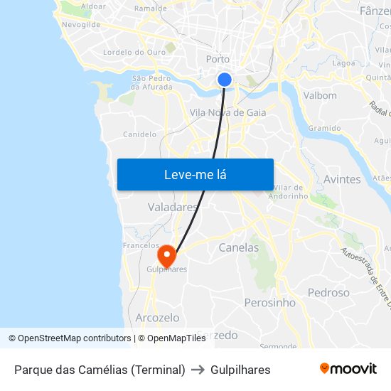 Parque das Camélias (Terminal) to Gulpilhares map