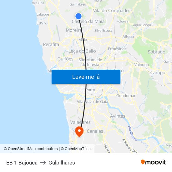 EB 1 Bajouca to Gulpilhares map