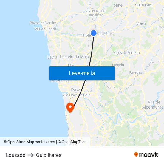 Lousado to Gulpilhares map