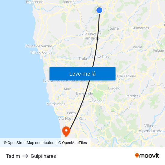 Tadim to Gulpilhares map