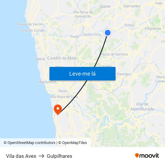 Vila das Aves to Gulpilhares map