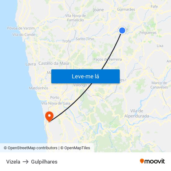 Vizela to Gulpilhares map
