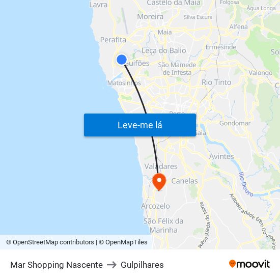 Mar Shopping Nascente to Gulpilhares map