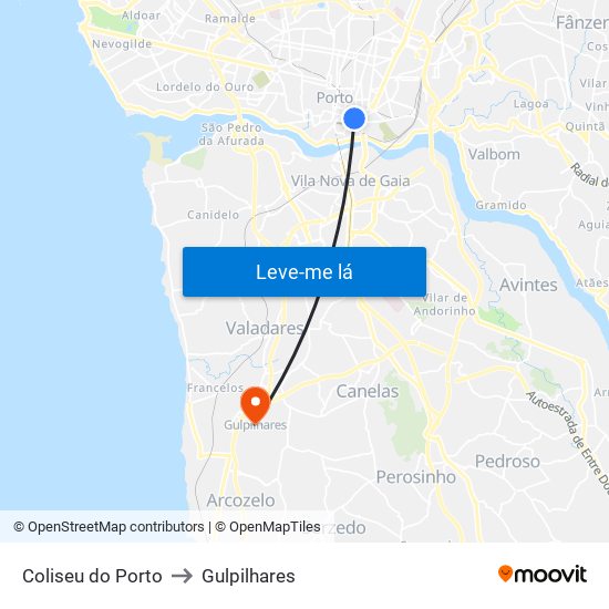 Coliseu do Porto to Gulpilhares map