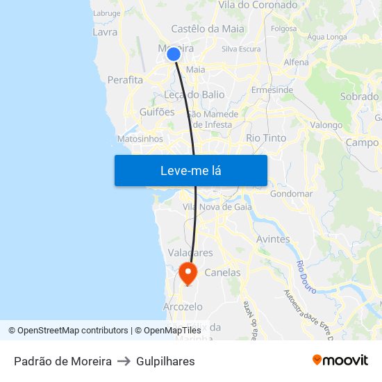 Padrão Moreira to Gulpilhares map