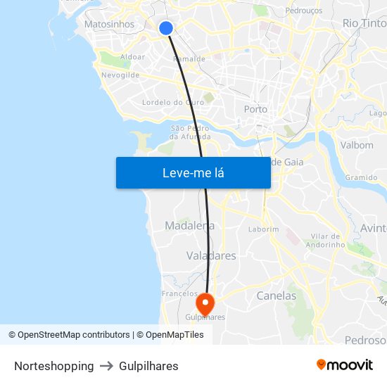 Norteshopping to Gulpilhares map