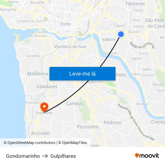 Gondomarinho to Gulpilhares map