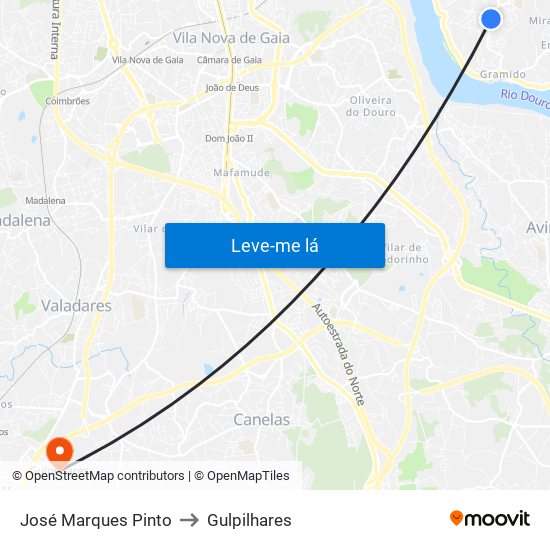 José Marques Pinto to Gulpilhares map