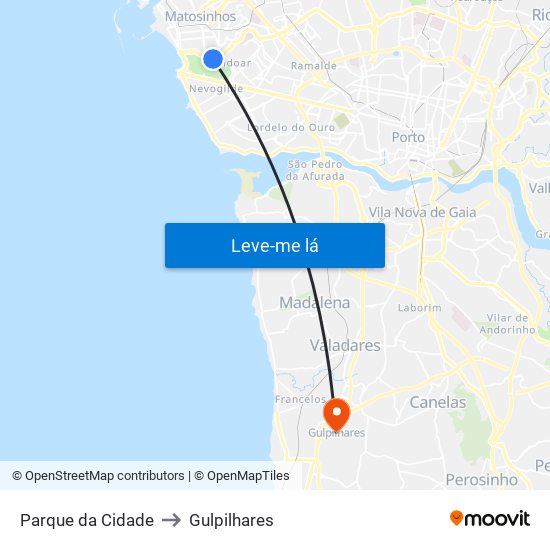 Parque da Cidade to Gulpilhares map