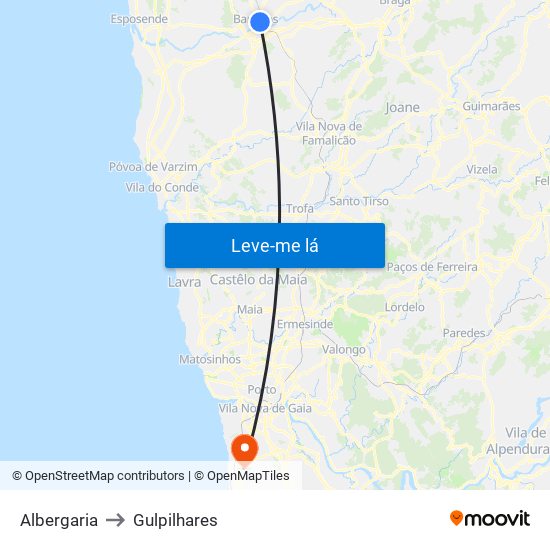 Albergaria to Gulpilhares map