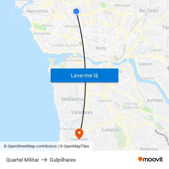 Quartel Militar to Gulpilhares map