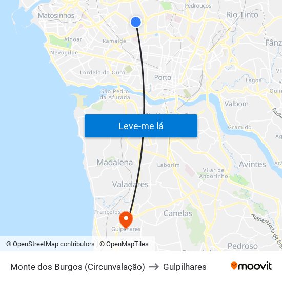 Monte dos Burgos (Circunvalação) to Gulpilhares map