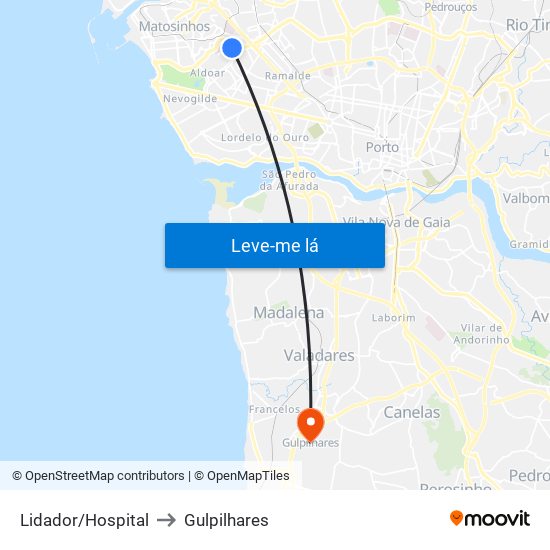 Lidador/Hospital to Gulpilhares map