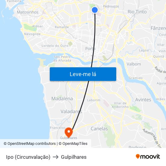 Ipo (Circunvalação) to Gulpilhares map