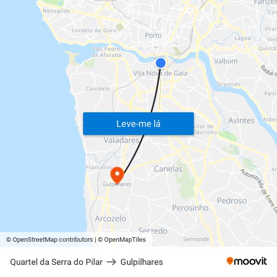 Quartel da Serra do Pilar to Gulpilhares map