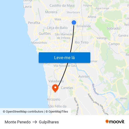 Monte Penedo to Gulpilhares map