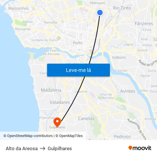 Alto da Areosa to Gulpilhares map