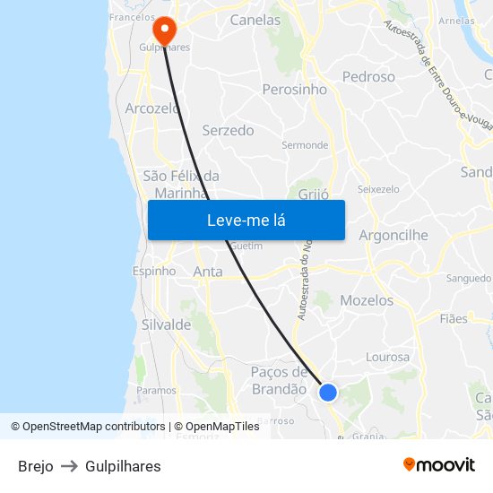 Brejo to Gulpilhares map
