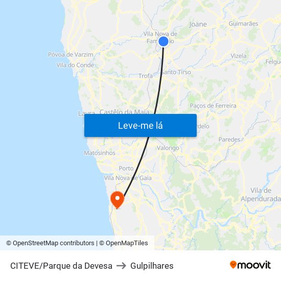CITEVE/Parque da Devesa to Gulpilhares map
