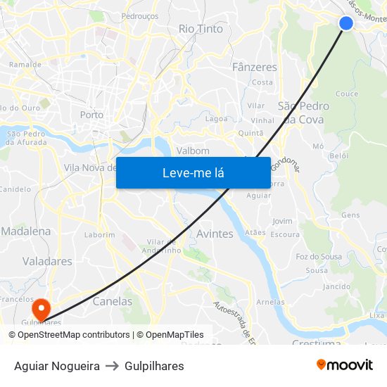 Aguiar Nogueira to Gulpilhares map