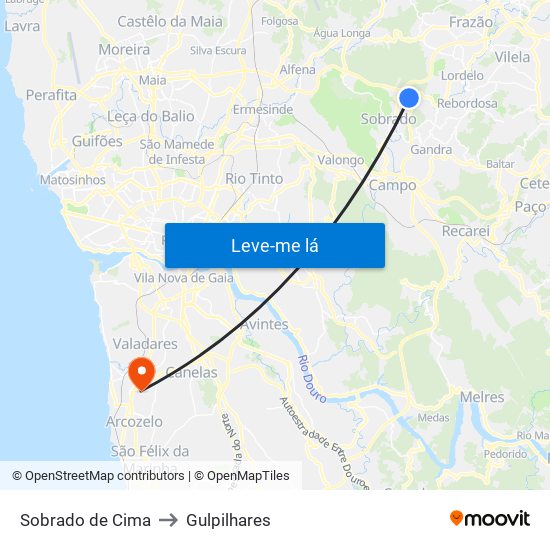 Sobrado de Cima to Gulpilhares map