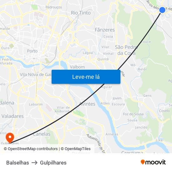 Balselhas to Gulpilhares map