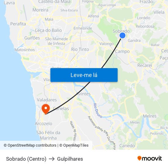 Sobrado (Centro) to Gulpilhares map
