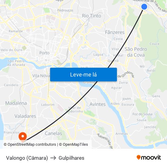 Valongo (Câmara) to Gulpilhares map