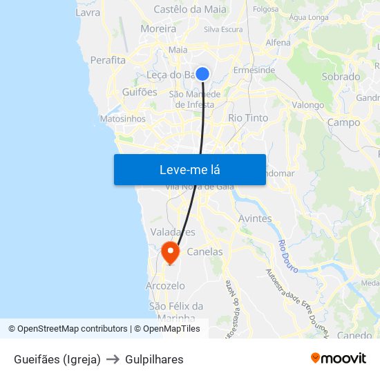 Gueifães (Igreja) to Gulpilhares map