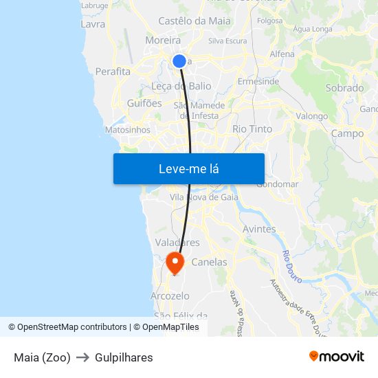 Maia (Zoo) to Gulpilhares map