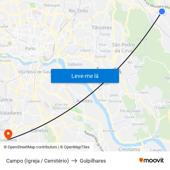 Campo (Igreja / Cemitério) to Gulpilhares map