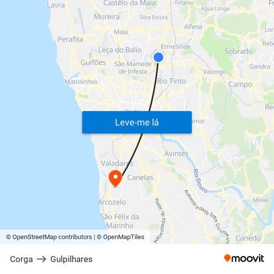 Corga to Gulpilhares map